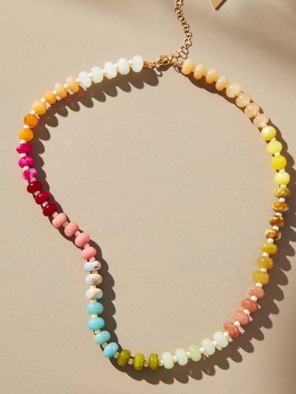 Anthropologie Rainbow Bead Necklace with Gold Chain